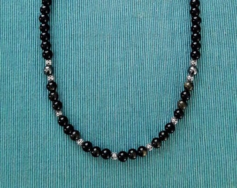 Collier unisexe 56 cm pierres naturelles Onyx-Hématite-Obsidienne