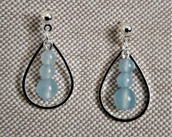 Earrings water drop natural aquamarine pearls