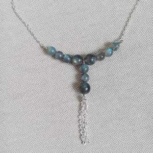 Genuine labradorite stone beaded necklace and pendant
