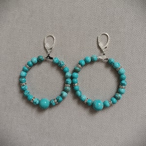 925 silver natural turquoise pearl sleeper earrings