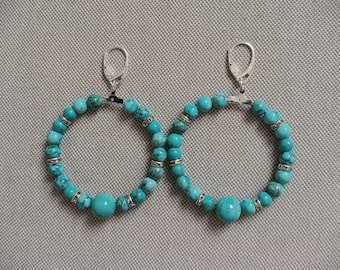 925 silver natural turquoise pearl sleeper earrings