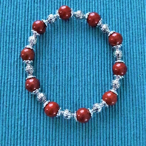 Bracelet 19 cm natural red jasper beads and Tibetan silver