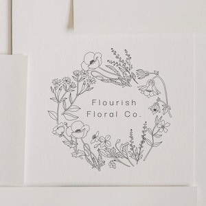 Logotipo de loja de flores, carimbo de negócios florais, carimbo para buquês, logotipo de mercado de fazendeiros, carimbo para flores, carimbo de coroa de flores, carimbo com flores