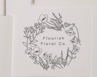 Flower Shop Logo, Floral Business Stamp, Stamp for Bouquets, Farmers Market Logo, Stamp for Flowers, Floral Wreath Stamp, Stamp with Flowers