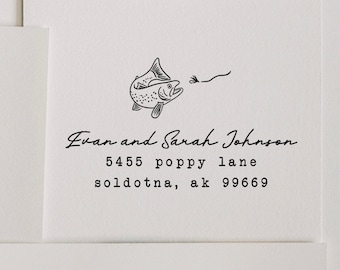 Fly Fishing Address Stamp | Custom Trout Stamp | Minimalist Woodland Address Stamp | Mountains Trees Fishing Address Stamp | Outdoor Wedding