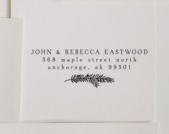 Rosemary Sprig Address Stamp, Simple Return Address Stamp, Serif Font Address Stamp, Minimalist Greenery