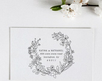 SPRING MEADOW SERIES, Flower Wreath Address Stamp, Floral Address Stamp, Custom Return Address, Wildflower Address, Flower Wedding Address