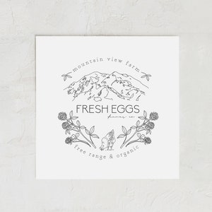 Custom Egg Stamp, Fresh Eggs, Mountain Eggs Stamp, Mountainview Fresh Eggs, Egg Carton Label, Egg Labels, Organic Fresh Eggs, Mountain Town
