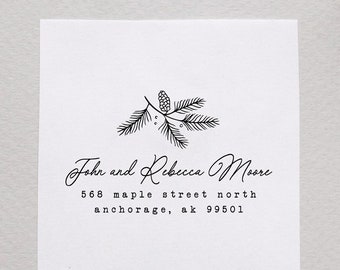 Pine Branch Address Stamp, Winter Address Stamp, Pinecone Return Address, Holiday Return Address Stamp, Christmas Cards, Pine Branch