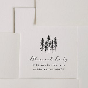 Trees Return Address Stamp | Custom Pine Tree Stamp | Minimalist Woodland Address Stamp | Evergreens Address Stamp | Woodland Address Stamp