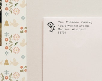 Custom Return Address Stamp, Simple Sans Serif Font Stamp, Scandinavian Home Address Gift, Floral Greenery Address Stamp, Greenery Address