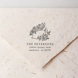Timbro indirizzo coniglietto, timbro indirizzo coniglietto e fiori, indirizzo di ritorno personalizzato, timbro coniglio floreale, timbro indirizzo fiori e coniglietto