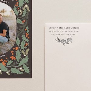 Adresstempel hulsttak, winterstempel, retouradres hulsttakje, retouradresstempel vakantie, kerstkaarten, hulst en bessen