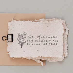 Custom Return Address Stamp, Typewriter Font Stamp, Scandinavian Home Address Gift, Floral Greenery Address Stamp, Flower Address Stamp