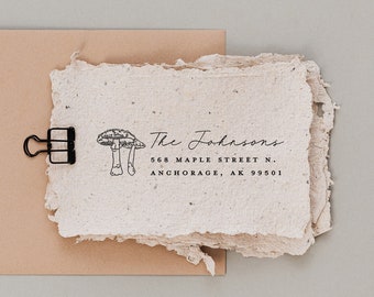 Mushroom Return Address Stamp, Custom Woodland Stamp, Hand Drawn Mushrooms Address Stamp, Speckled Mushroom, Woodland Address Stamp