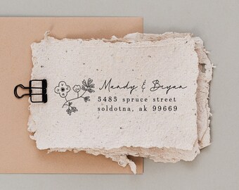 Custom Return Address Stamp, Typewriter Font Stamp, Scandinavian Home Address Gift, Floral Greenery Address Stamp, Flower Address Stamp