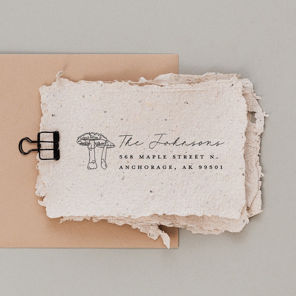 Mushroom Return Address Stamp, Custom Woodland Stamp, Hand Drawn Mushrooms Address Stamp, Speckled Mushroom, Woodland Address Stamp