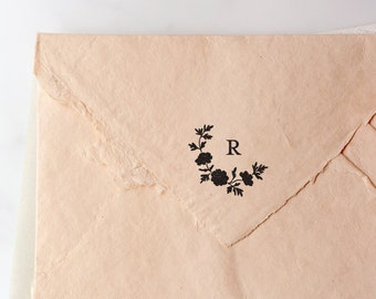 Monogram Floral Stamp | Simple Envelope Stamp, Stamp Wedding Envelopes, Wreath Stamp, Floral Wedding, Wildflower Wedding Wooden Stamp
