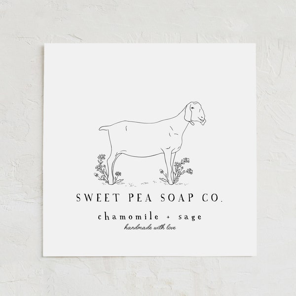 Goat Logo, Custom Logo for Goat Soap, Logo with Goat and Flowers, Chamomile Flowers with Goat, Simple Goat Logo, Nubian Goat, Logo for Soap