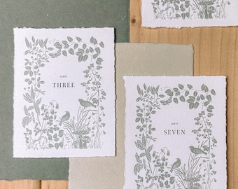 Botanical Table Numbers, Wildflowers and Birds, Floral Table Numbers, Wedding Table Numbers, Wedding Table Decor, Monotone Table Numbers