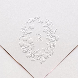Bloemenembosser monogram | Eenvoudige enveloppemboos, reliëf trouwenveloppen, kransenbewerker, bloemenbruiloft, bruiloft met wilde bloemen