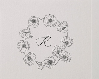 Poppy Monogram Stamp, Custom Initials Poppies Stamp, Poppy Wreath, Floral Wreath Stamp, Wildflower Wedding, Iceland Poppy Wedding Stamp