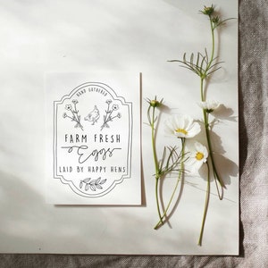 Farm Fresh Eggs, Hand Gathered Eggs, Eggs Laid by Happy Hens, Egg Stamp, Egg Carton Stamp with Chicken, Egg Stamp with Flowers, Chicken Coop