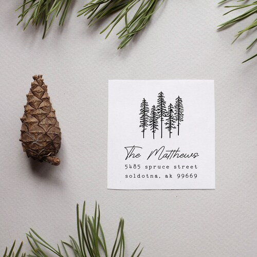 Trees Return Address Stamp Custom Pine Tree Stamp Etsy