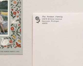 Custom Return Address Stamp, Simple Sans Serif Font Stamp, Scandinavian Home Address Gift, Floral Greenery Address Stamp, Greenery Address