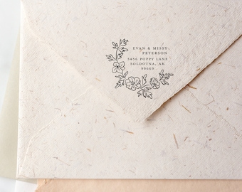 Custom Return Address Stamp, Typewriter Font Stamp, Scandinavian Home Address Gift, Floral Greenery Address Stamp, Flower Address Stamp