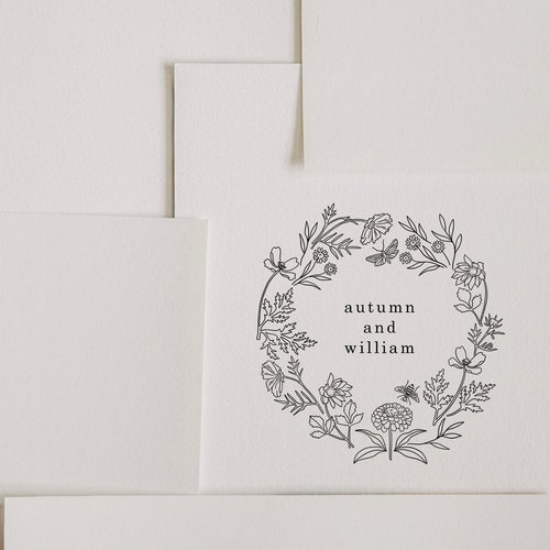 SÉRIE JARDIN BOTANIQUE, Tampon de nom de jardin de mariage, Tampon de noms de mariage personnalisé, Tampon de nom personnalisé, Tampon jardin de fleurs coupées, Bouquet de fleurs