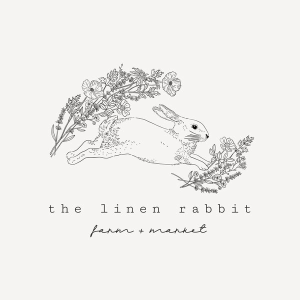 Rabbit Logo, Rabbit with Branches Logo, Pre-made Bunny Logo, Woodland Animals Logo, Rabbit Branding, Oak Leaves, Bunny and Leaves, Wreath