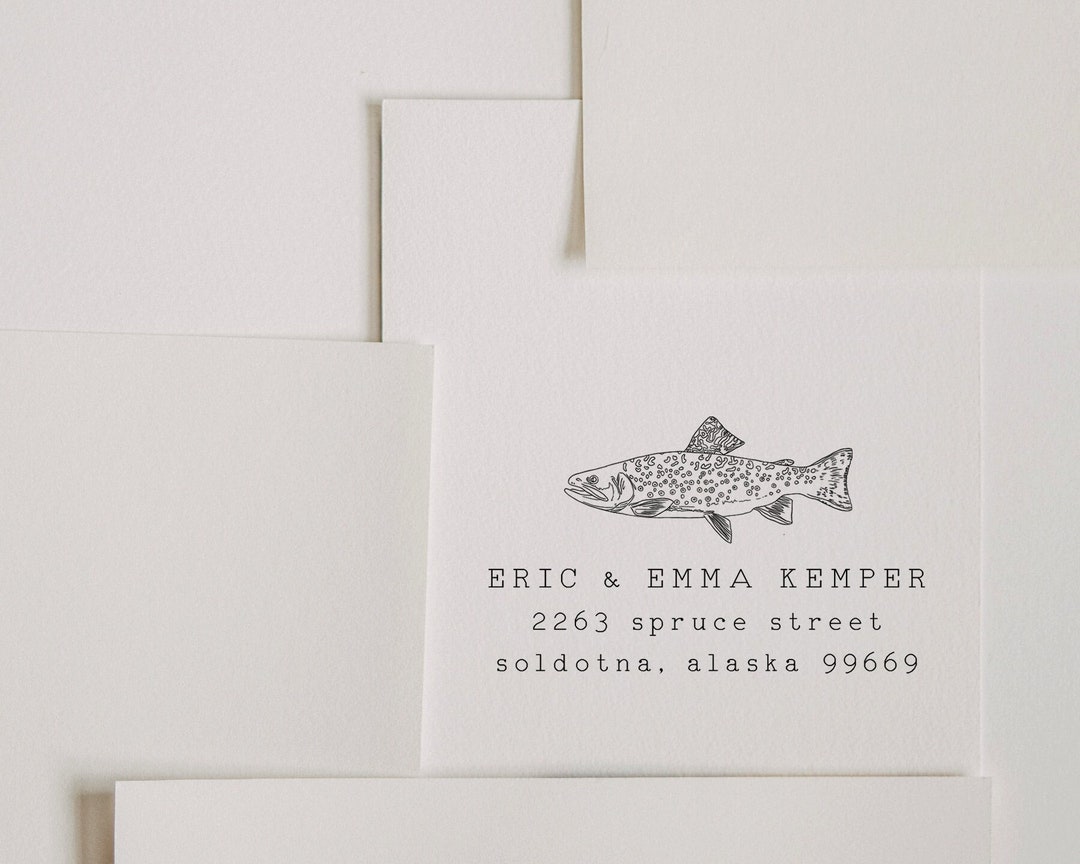Fly Fishing Address Stamp Custom Trout Stamp Minimalist Etsy