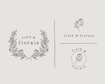 COTTAGE GARDEN II, Peony Logo, Floral Wreath, Florist Logo, Floral Watermark, Secondary Logo, Floral Branding, Hand Drawn Peony, Flowers