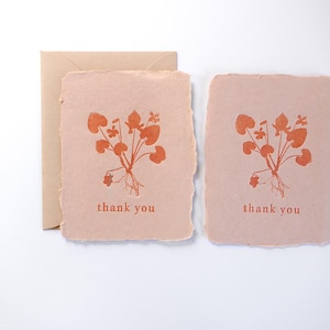 SECONDEN bedankt viooltjes Notecard | Boekdruk kaart, bloemenkaart, handgeschept papier met envelop