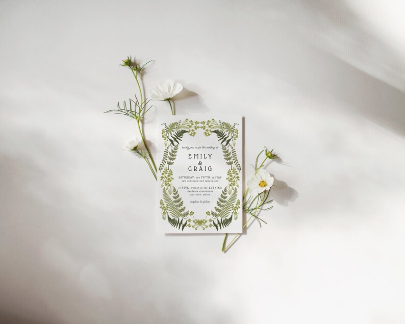 FERN SERIES, Woodland Ferns Invitation, Whimsical Fern Wedding, Hand Drawn Ferns, Plant with Roots, Greenhouse Invitation, Botanical Wedding image 1