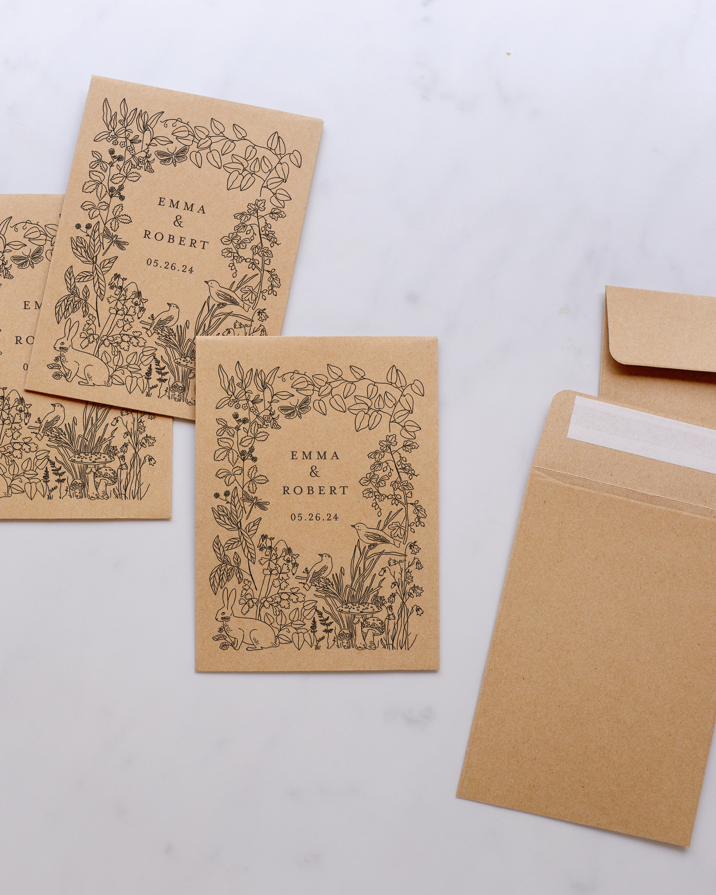 Custom Wedding Favors, Wildflower Seed Envelopes, Alice in Wonderland, Bunny and Birds, Printed Seed Envelopes, Wildflower Wedding Favor