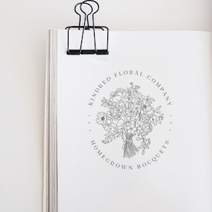 FLORA | Floral Bouquet Stamp, Oval with Flowers, Cut Flowers Stamp, Wildflower Bouquet, Florist, Floral Bouquet Branding, Hand Drawn Bouquet