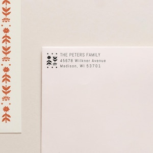 Adresstempel bloementakje, winterstempel, Scandinavisch retouradres, vakantieadresstempel, kerstkaarten, bloem