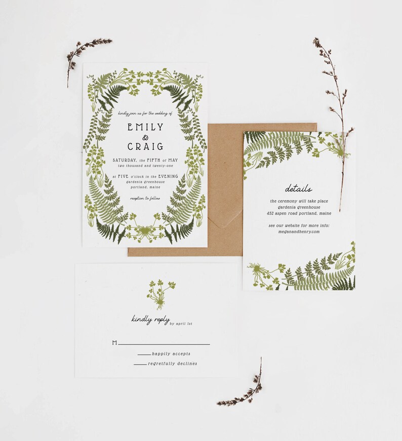 FERN SERIES, Woodland Ferns Invitation, Whimsical Fern Wedding, Hand Drawn Ferns, Plant with Roots, Greenhouse Invitation, Botanical Wedding image 4