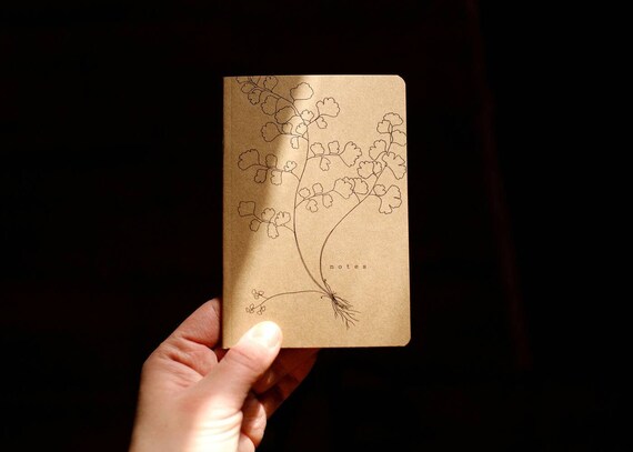 Fern Notebook, Mini Notes, Kraft Notebook, Maidenhair Fern, Small Fern Notebook, Pocketbook, Dainty Fern Stationary, Recycled Paper Notebook