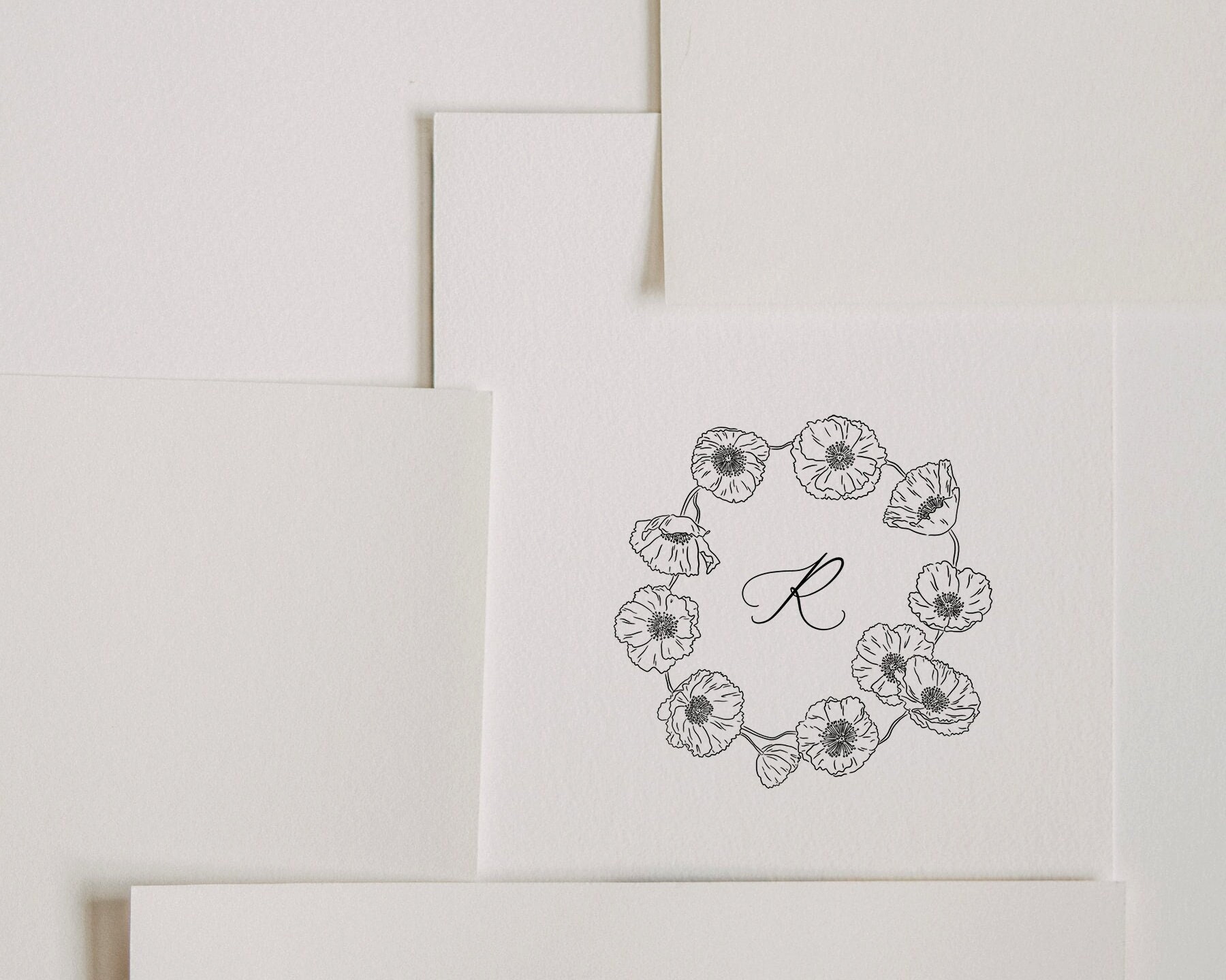 Poppy Monogram Stamp, Custom Initials Poppies Stamp, Poppy Wreath, Floral Wreath Stamp, Wildflower Wedding, Iceland Poppy Wedding Stamp