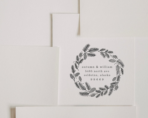 Holiday Address Stamp, Christmas Wreath Return Address, Custom Holiday Stamp, Stamp for Mailing Christmas Cards, Winter Address Stamp