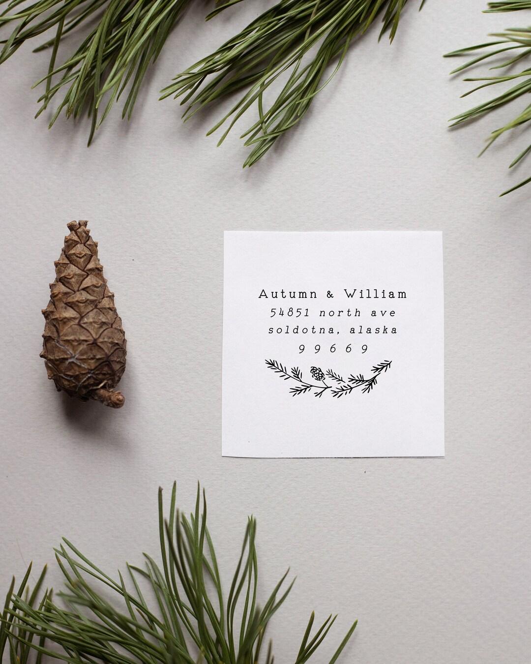 Pine Branch Address Stamp, Winter Address Stamp, Pinecone Return ...