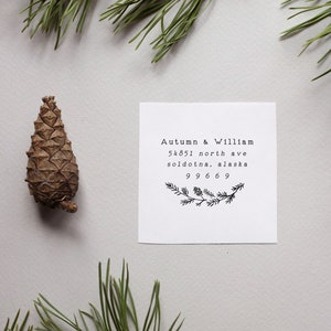 Pine Branch Address Stamp, Winter Address Stamp, Pinecone Return Address, Holiday Return Address Stamp, Christmas Cards, Pine Branch