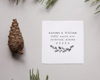 Pine Branch Address Stamp, Winter Address Stamp, Pinecone Return Address, Holiday Return Address Stamp, Christmas Cards, Pine Branch