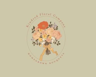 Floral Bouquet Logo, Oval with Flowers, Cut Flowers Logo, Wildflower Bouquet,  Floral Bouquet, Hand Drawn Bouquet, Whimsical Florist Logo