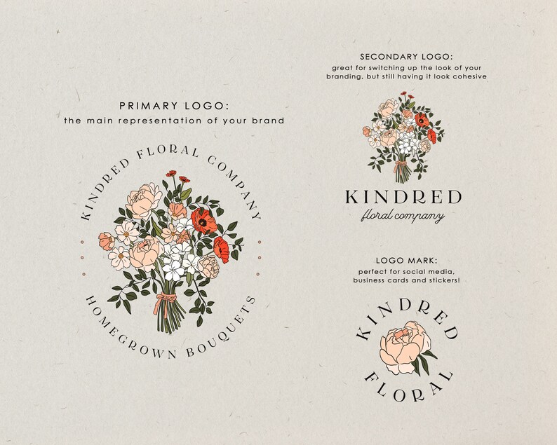 Floral Branding Primary and Secondary Logos Logo Mark - Etsy