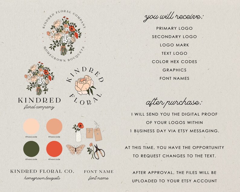 Floral Branding Primary and Secondary Logos Logo Mark - Etsy