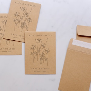 Wildflower Baby Shower Favors, Wildflower Envelopes, Printed Seed Envelopes, Custom Baby Shower Favor, Wildflower Seed Packets with Seeds